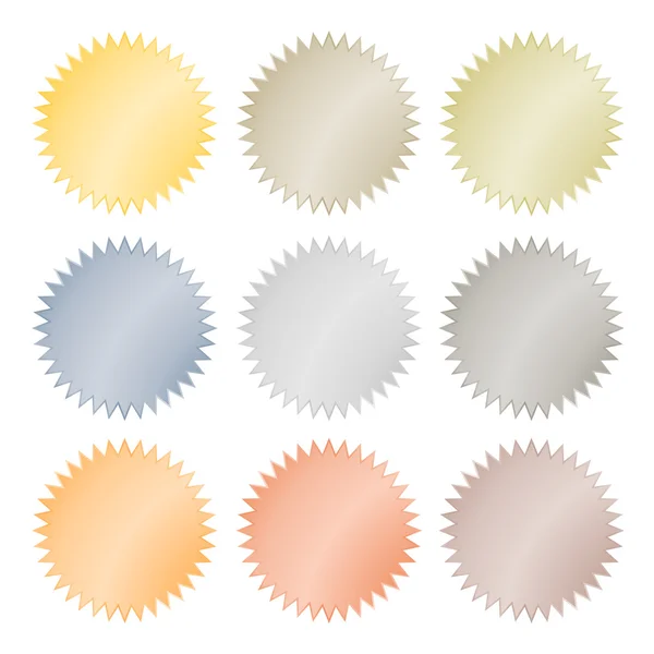 Blank glossy vector stickers in gold, red gold, platinum, silver, bronze, copper, aluminum. Which can be used as a coin, labels, buttons