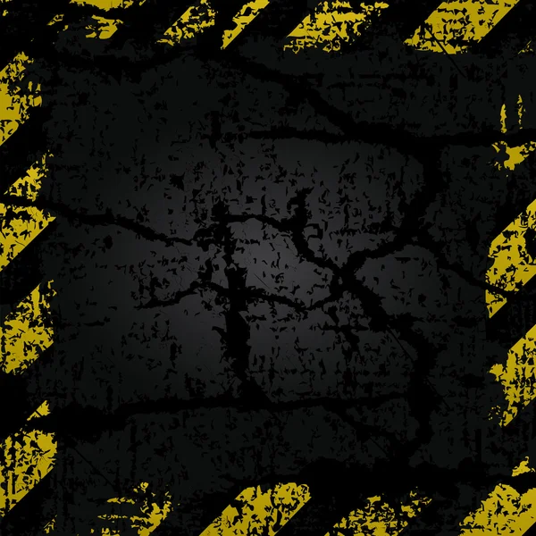 vector old shabby frame with yellow and black stripes danger warning on a background of old cracked asphalt