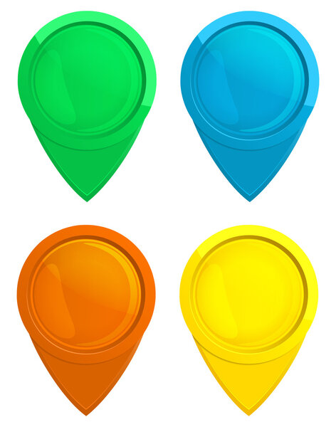 Set of glossy glass tag vector map green, blue, red, yellow