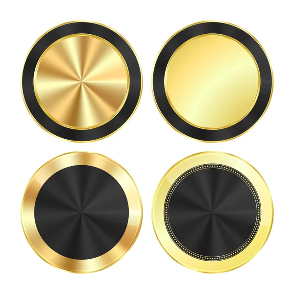 Vector set bright glossy gold with a black background of centric circles round of medals that can be used as buttons, banners, labels — Stok Vektör