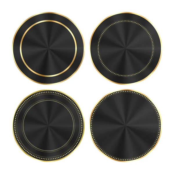 Vector set of colorful glossy black with gold and centric circles round medals that can be used as buttons, banners, labels — Stock vektor