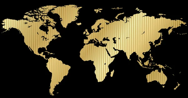 Vector map of the world made of corrugated gold on a black background — Stock Vector