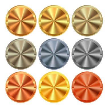 Etiket metal altın gümüş Platin bakır bronz pirinç alüminyum merkezli daireler ile çeşitli türde vektör toplama