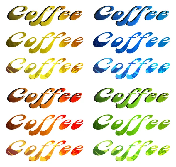 Vector woord koffie in verschillende kleuren en texturen — Stockvector