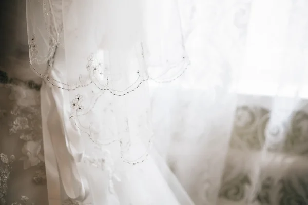 Detalhe do casamento, véu da noiva — Fotografia de Stock