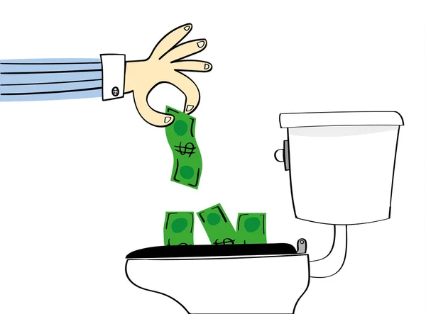 Geld in het Toilet gooien — Stockvector