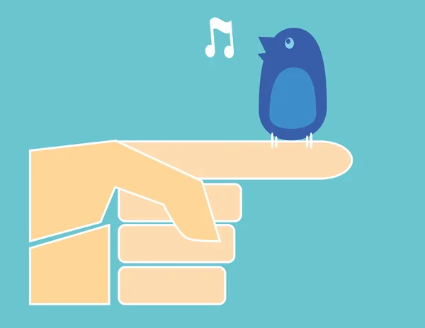 Oiseau bleu à la main — Image vectorielle