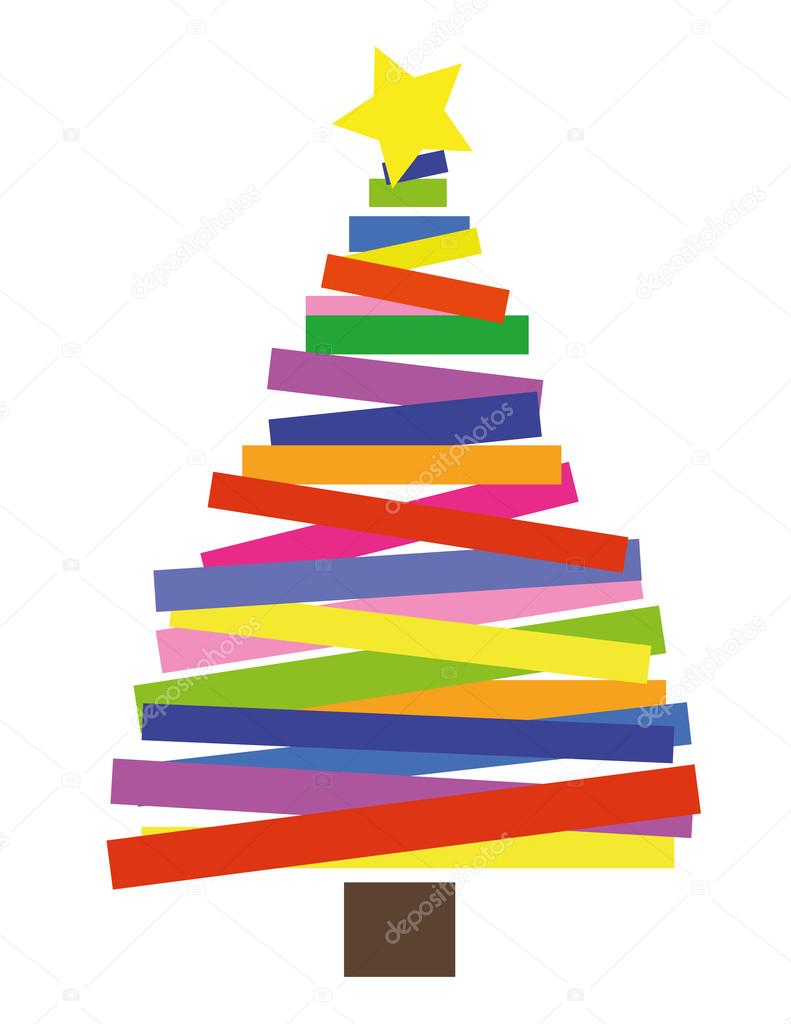 Forma di albero di Natale semplice costituita da strisce colorate o rettangoli con una stella d oro sulla parte superiore — Vettoriali di thinglass