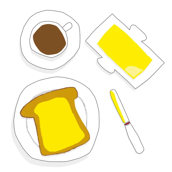 Torrada com manteiga para pequeno-almoço — Vetor de Stock
