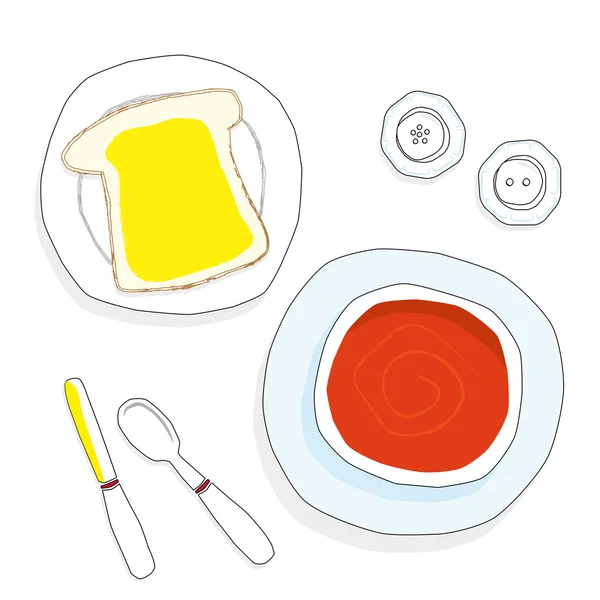 Sopa de tomate y pan — Vector de stock