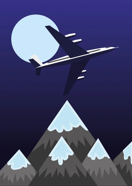 Vuelo de montaña por la noche — Vector de stock