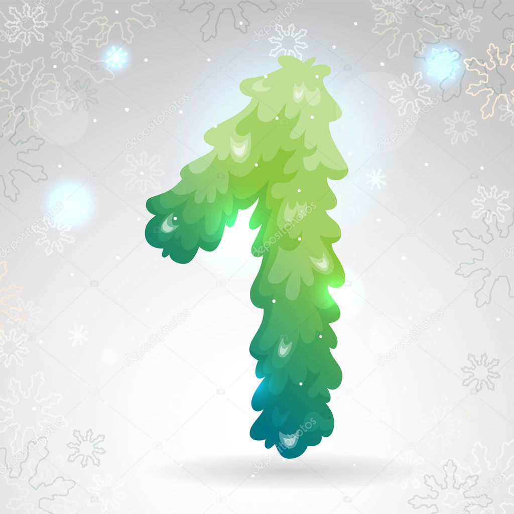 Green numbers, Christmas One, vector.