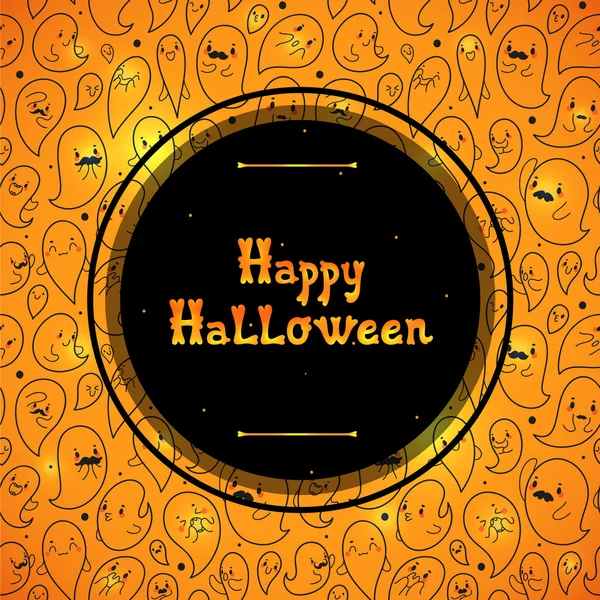 Happy Halloween orange cover with ghosts, vector. — Stock Vector
