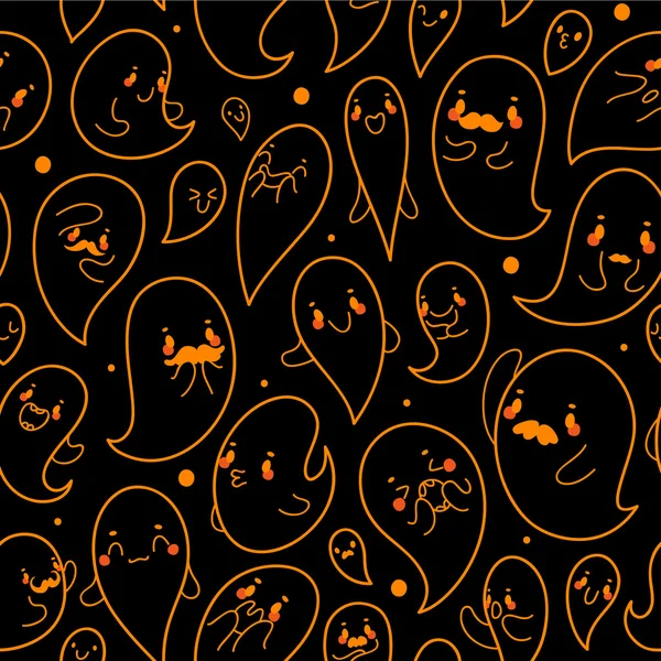 Smidig svart mönster med hand dras halloween spöken, vektor. — Stock vektor