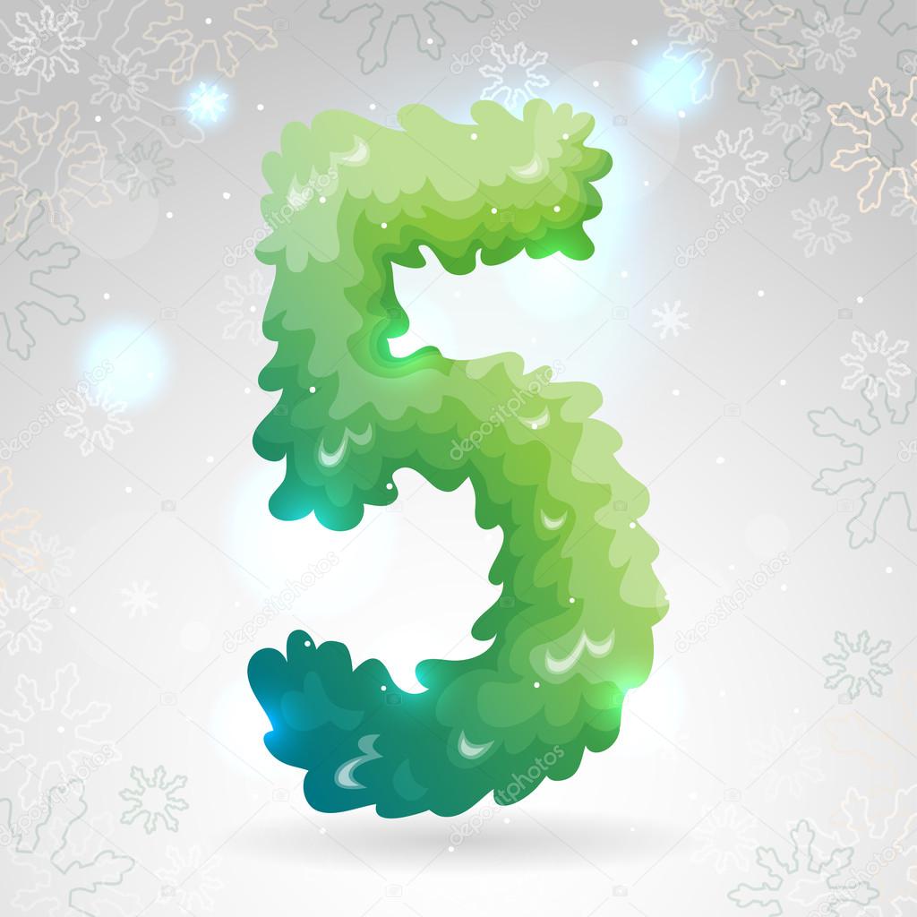 Green numbers, Christmas Five, vector.