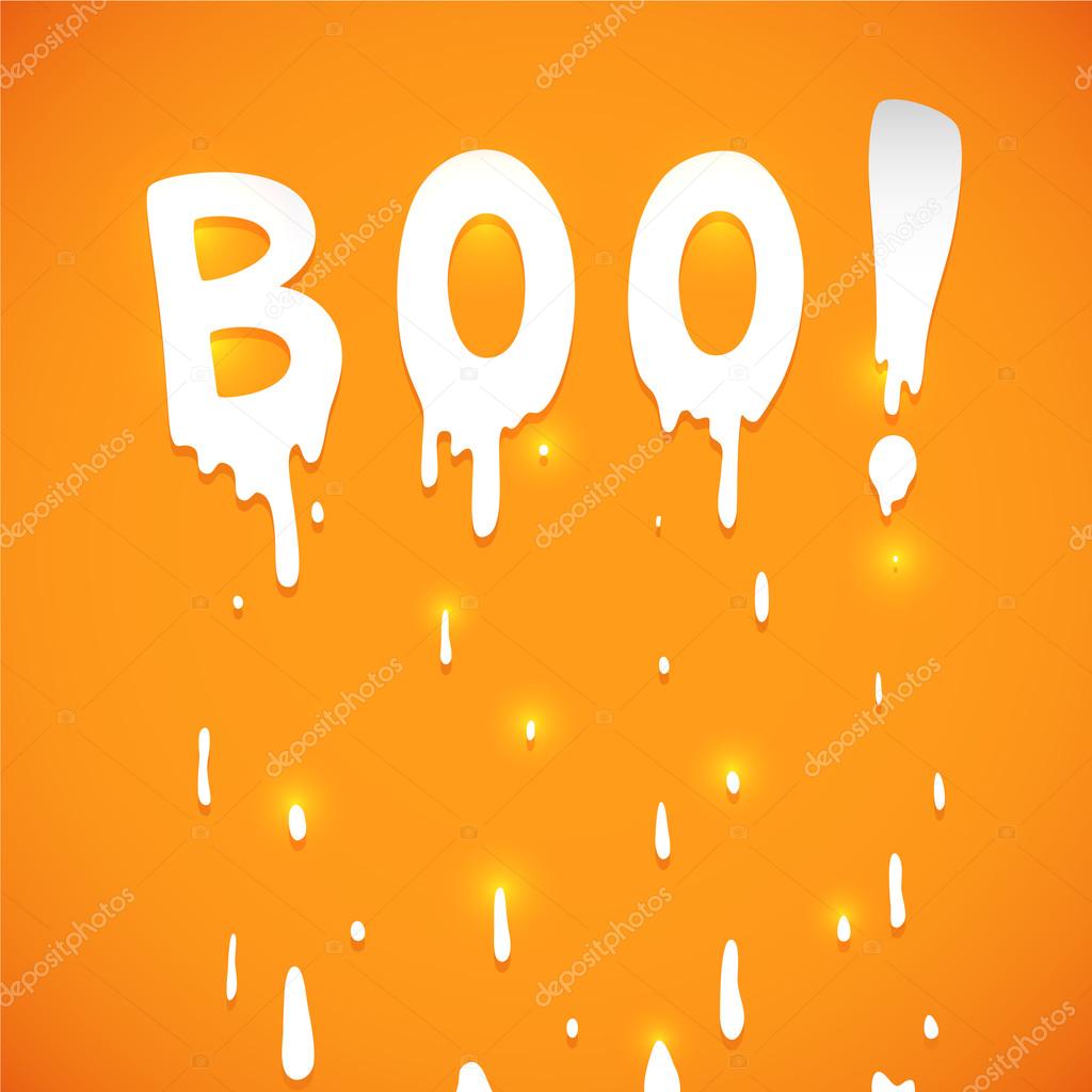 Happy Halloween orange background with text Boo, vector.