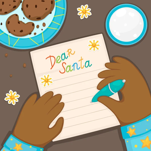 Noel mektubu Afrikalı-Amerikalı çocuktan Noel Baba için vektör. — Stok Vektör