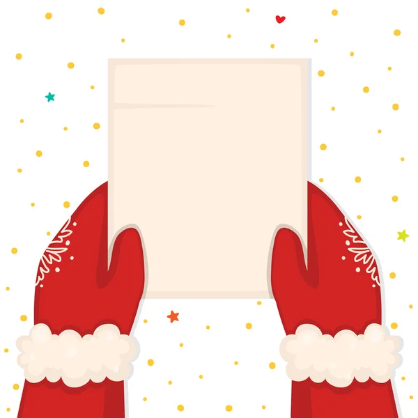 Christmas illustration with hands holding a blank list, vector. — Stock Vector