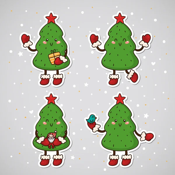 Stickers with Christmas tree, set, vector. — Stock Vector