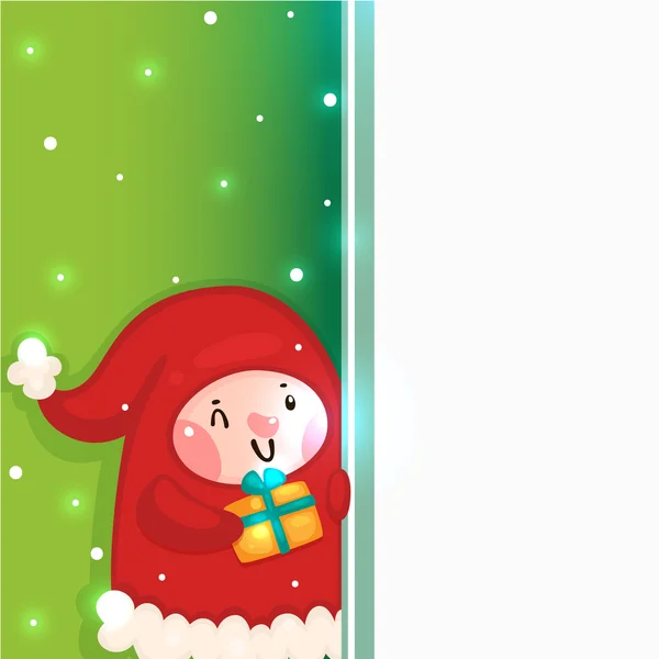 Christmas elf with a gift and blank banner, vector. — Stock Vector