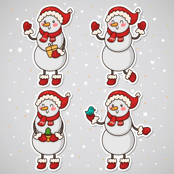 Stickers avec Bonhomme de Neige, set, vecteur . Illustrations De Stock Libres De Droits