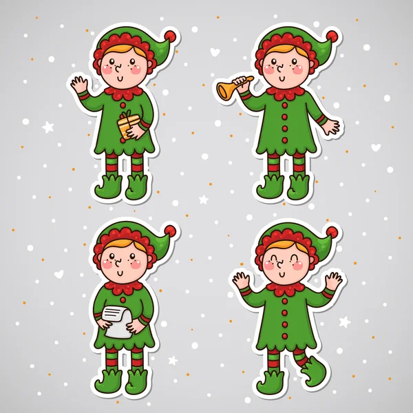 Stickers with Christmas Elf, set, vector. 스톡 벡터