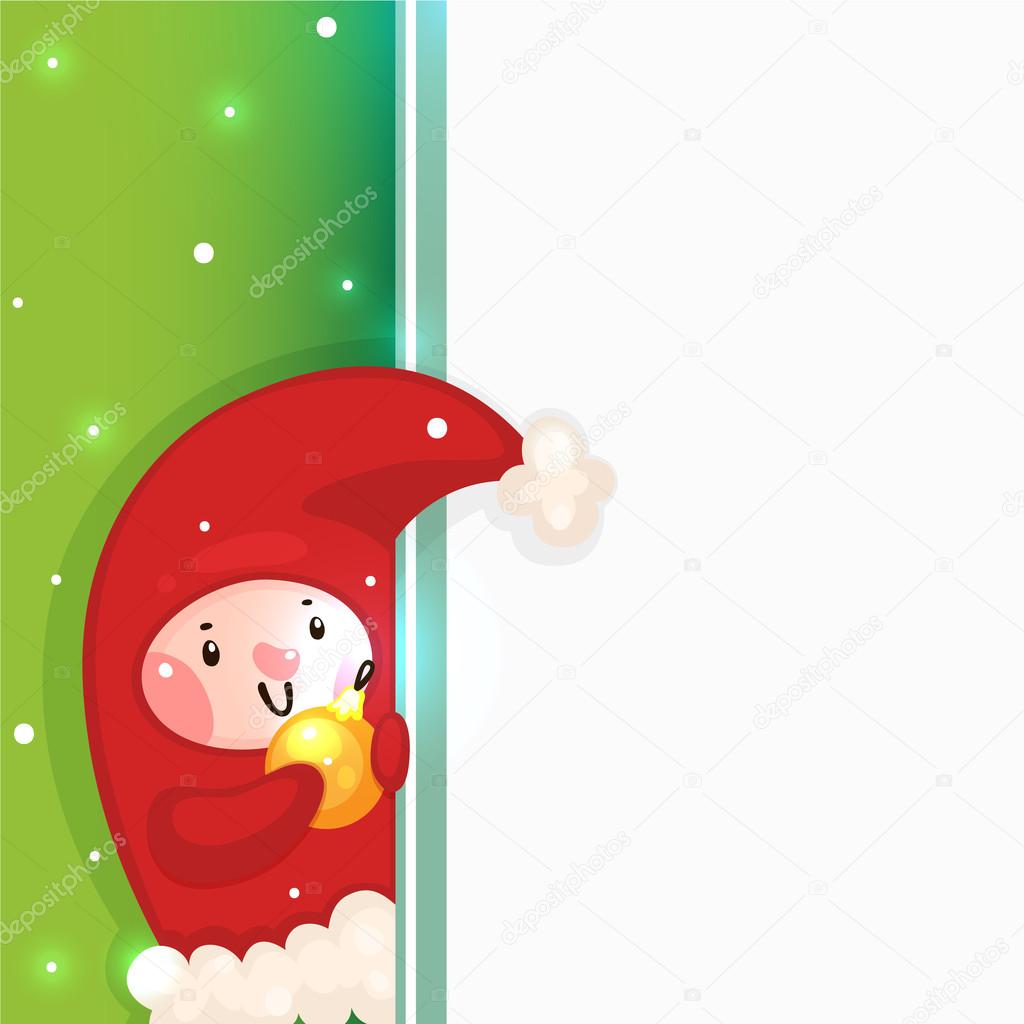 Christmas elf with garland and blank banner, vector.