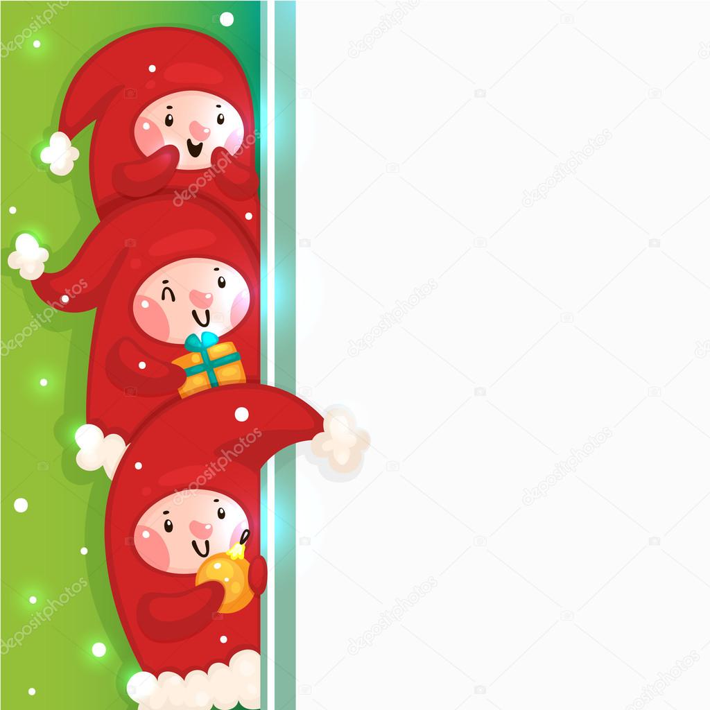 Christmas Elves and blank banner, vector.