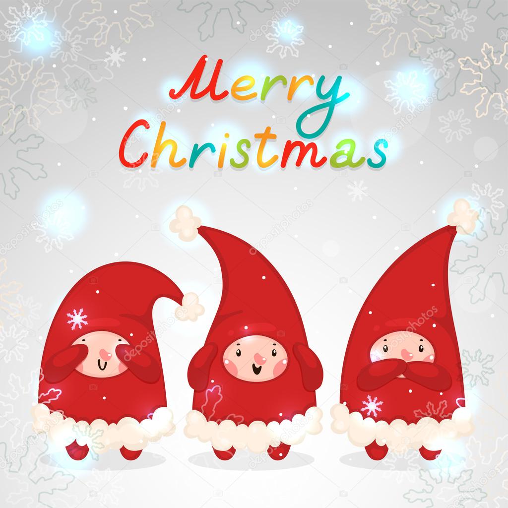 Christmas card with Elves, vector.