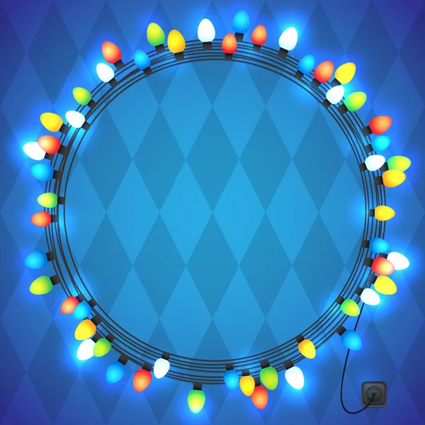 Kerstmis en Nieuwjaar licht slingers zoals frame op een blauwe achtergrond, diamond patroon, vector. — Stockvector