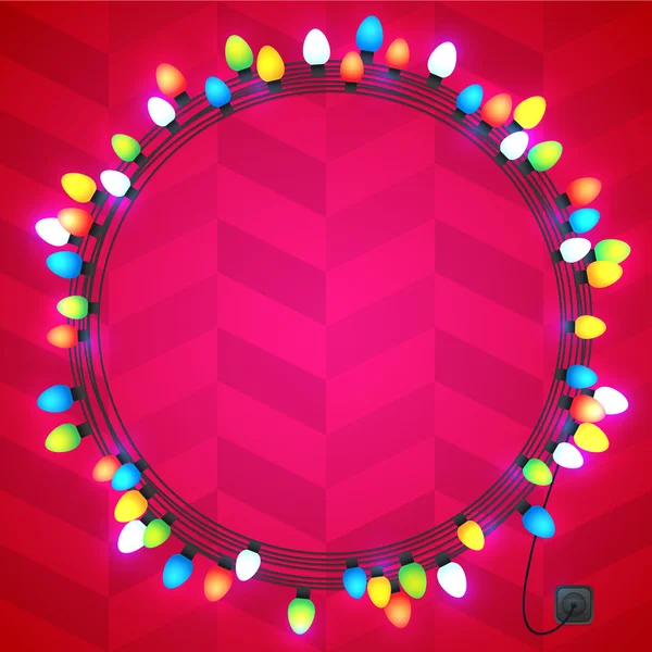 Christmas and New year light garlands like frame on a pink background, herringbone pattern, vector. Royalty Free Stock Vectors