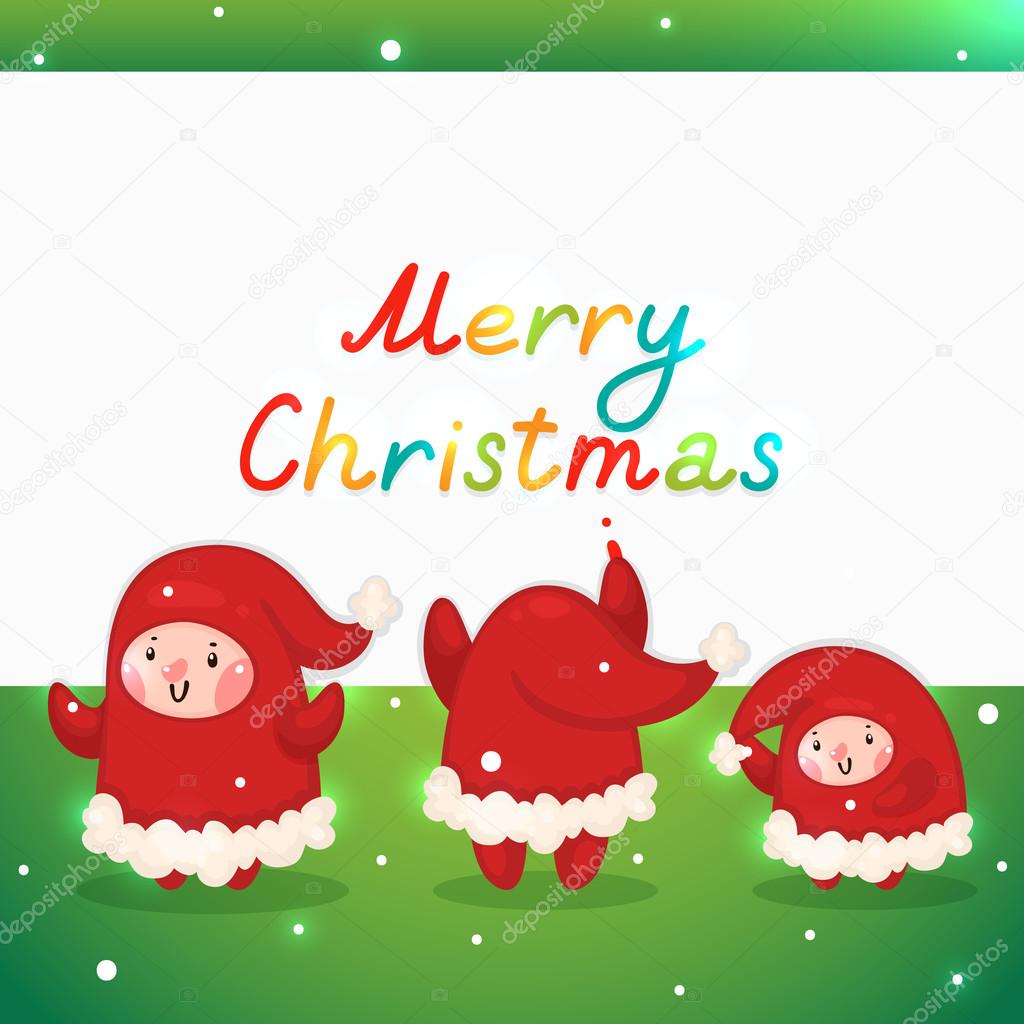 Christmas Elves and blank banner, Greeting card, vector.