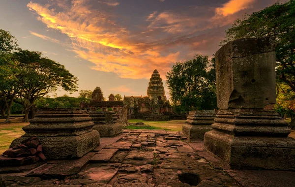 Landscape Phimai Historical Park Sunset Sky Landmark Nakhon Ratchasima Thailand — Stock Photo, Image