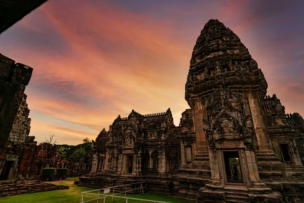 Landscape Phimai Historical Park Sunset Sky Landmark Nakhon Ratchasima Thailand — Stock Photo, Image