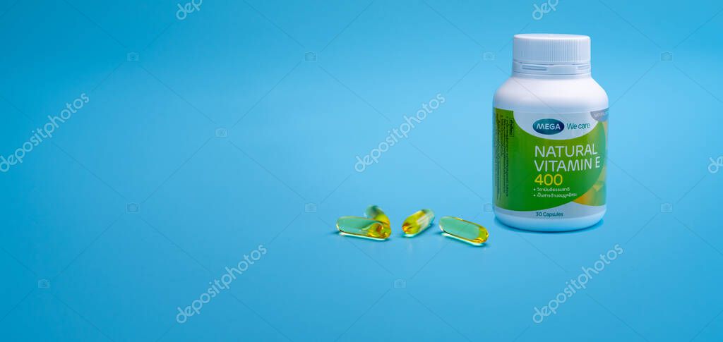 Chonburi Thailand January 31 21 Mega We Care Natural Vitamin E 400 Iu In Pp Plastic Bottle And Four Soft Gelatin Capsule On Blue Background Product Of Mega Lifesciences Antioxidant Vitamin Larastock Chonburi Thailand January 31 21 Mega We Care Natural Vitamin E 400 Iu In Pp Plastic Bottle And Four Soft Gelatin Capsule On Blue Background Product Of Mega Lifesciences Antioxidant Vitamin Larastock