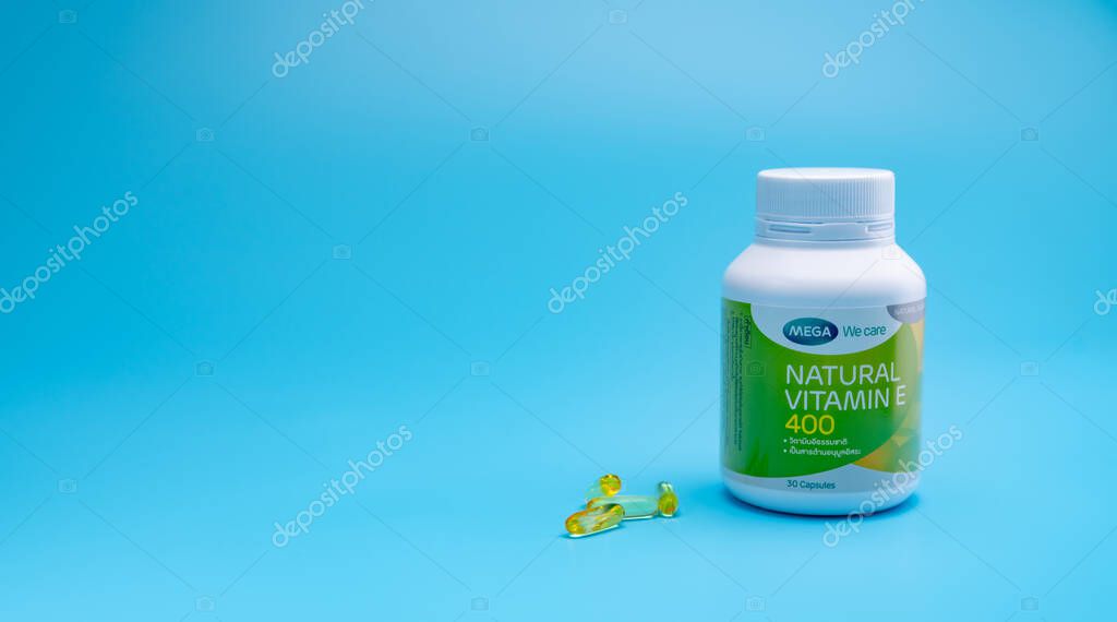 Chonburi Thailand January 31 21 Mega We Care Natural Vitamin E 400 Iu In Pp Plastic Bottle And Four Soft Gelatin Capsule On Blue Background Product Of Mega Lifesciences Antioxidant Vitamin Larastock Chonburi Thailand January 31 21 Mega We Care Natural Vitamin E 400 Iu In Pp Plastic Bottle And Four Soft Gelatin Capsule On Blue Background Product Of Mega Lifesciences Antioxidant Vitamin Larastock