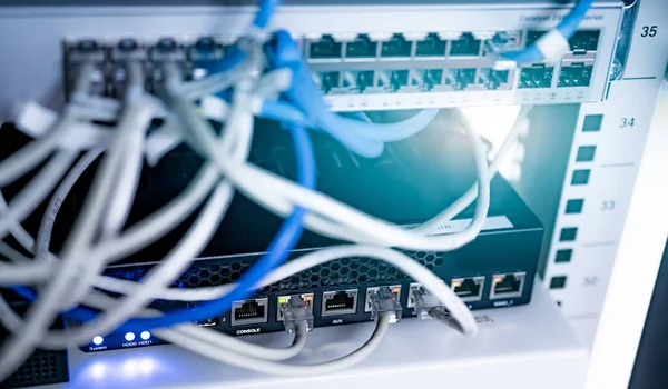 Tombol Jaringan Dan Kabel Ethernet Pusat Data Kabel Router Internet — Stok Foto