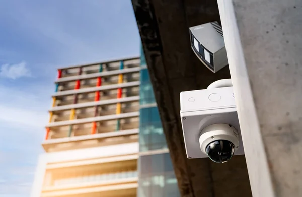 CCTV security camera video system for safety installed outside office building. Closed circuit television . CCTV electronic security system. Police equipment. Video surveillance camera technology.