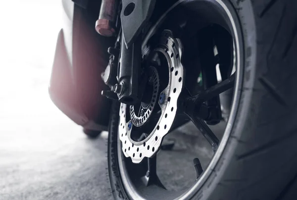 Closeup Disc Brake Scooter Aluminum Alloy Wheel Motorcycle Steel Rims — Foto de Stock