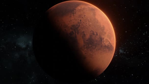 Mars Planet Snurrar Runt Axeln Öppna Rymden Över Stjärnor Bakgrund — Stockvideo