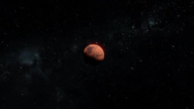 Mars Gezegeni 'nin çekim sırasında çekim yapılıyor. Yıldızların arka planında uzayda uçuyor.