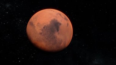 Mars 'a uçup çekim yapıyoruz. Mars gezegenini açık uzay görüşüyle kapatın. 4k Mars gezegeni 3d görselleştirme