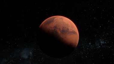 Mars gezegeninin açık uzayda çekimini 360 'a ayarlıyorum. Mars görünümüne uçan dinamik