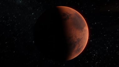 Mars gezegeninin etrafında, açık uzayda güneş patlamalarıyla uçan destansı bir çekim. Mars 'ın çevresinde yıldızların arka planında iz sürmek. Karanlık taraf