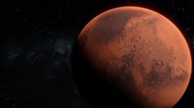 Yıldızların arka planında Mars 'ın uzayda çekilmiş görüntülerini takip ederek uçuyorlar. Mars 'ın yörüngede hareket ettiği destansı manzara