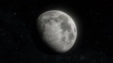 Ay 'ın etrafında uçmak. Açık uzayda Ay 'ın gerçekçi 3d 4k' lık görüntüsü takip ediliyor