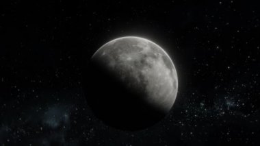 Hipnotik yuvarlanma ve açık uzayda Ay 'ın görüntüsü. Yaklaşan Ay 'ın destansı görüntüsü