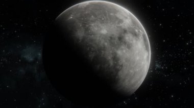 4k görüntüde Ay 'ın açık uzayda döndüğü yıldızların gerçekçi 3d görselleştirmesi