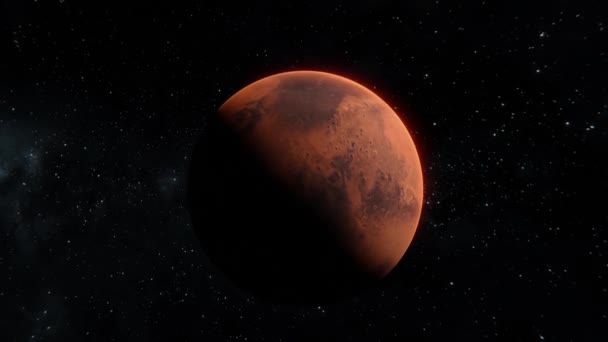 Terbang Atas Mars Atas Bintang Pemandangan Latar Belakang Melewati Planet — Stok Video