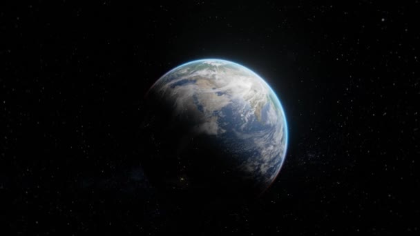 太陽によって照らされた宇宙空間の半分で 地球の惑星のショットで360度の追跡を回転させる 地球のダイナミックな景色に飛び込むNasaによって提供されたこの画像の要素 — ストック動画